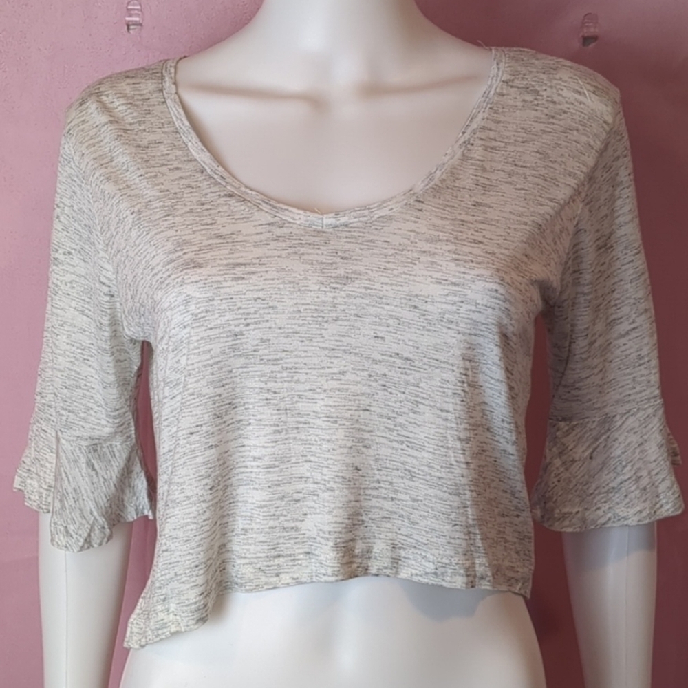 Nasty Gal Melange Gray Frill Detail Cropped Lounge Top size 8